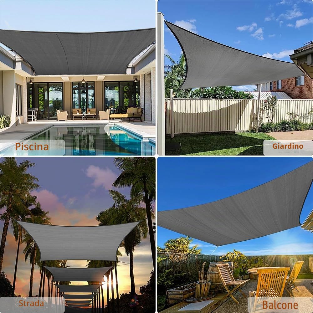 Vela Ombreggiante Rettangolare,Tenda a Vela per Esterno 3x4 m,Tenda Parasole Impermeabile Rettangolare,Telo Parasole per Esterni,con Kit di Montaggio,Protezione UV 98%,per la Terrazza,il Campeggio