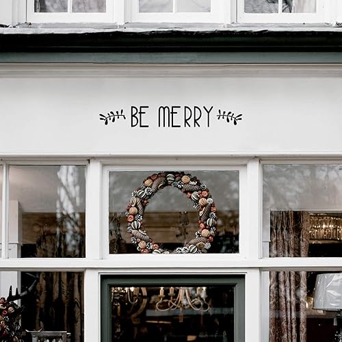 Miniatura 2 de Aurabeam Calcomanía de vinilo para pared, con texto en inglés Be Merry  4 x 30 pulgadas  Adhesivo decorativo navideño de temporada  Calcomanías