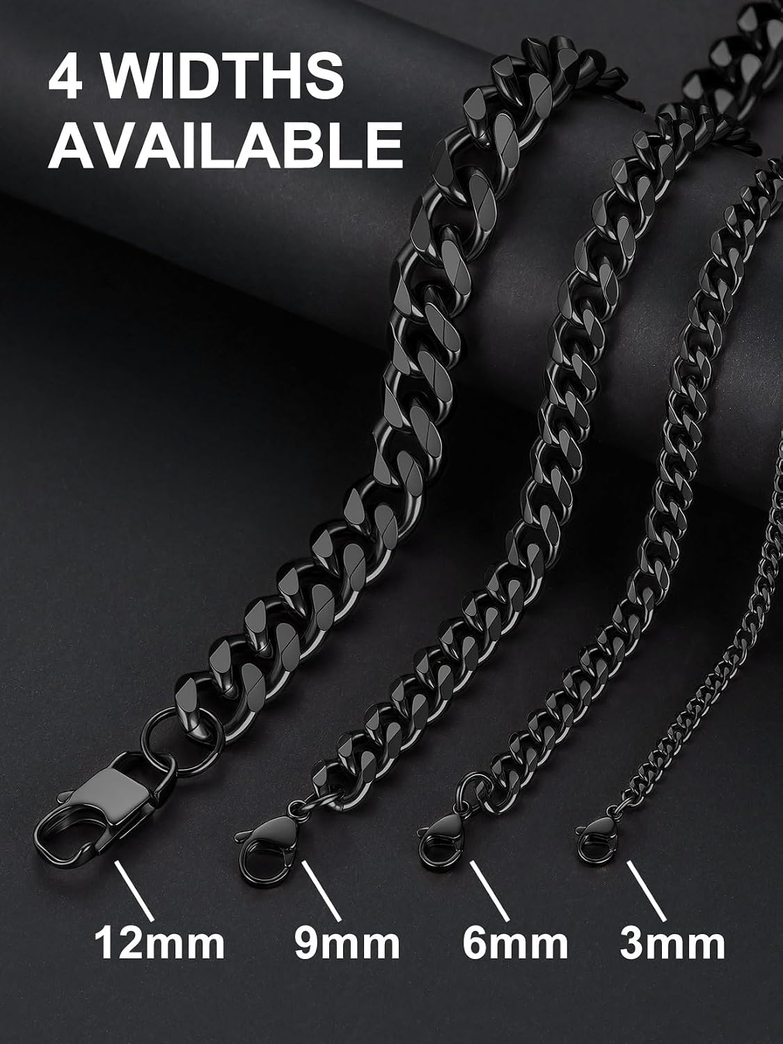 Suplight Cuban Link Chain for Men Women, 18K Gold Plated/Stainless Steel Black Miami Curb Cuban Chain Necklace, 3/6/9/12 mm 14-30 Inch Hip Hop Mens Jewelry, Send Gift Box