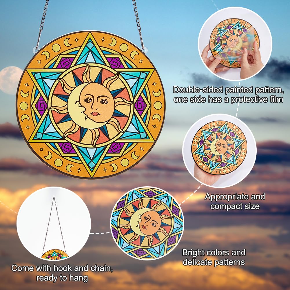 Pfau Sonnenfänger Mit Kette - Buntglas Fensterdeko 16.5cm Rund