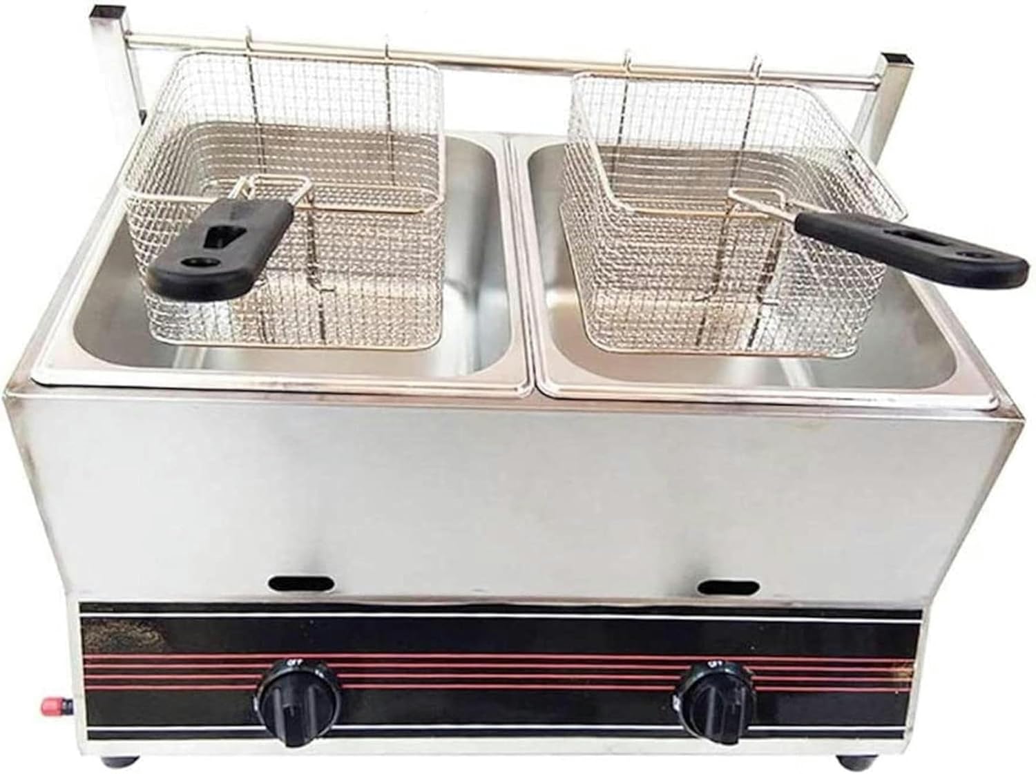 LPG Fryer 12L Commercial Deep Fat Fryer Stainless Steel Double Tank Fryer with Basket, Large Capacity, Temperature Adjustable