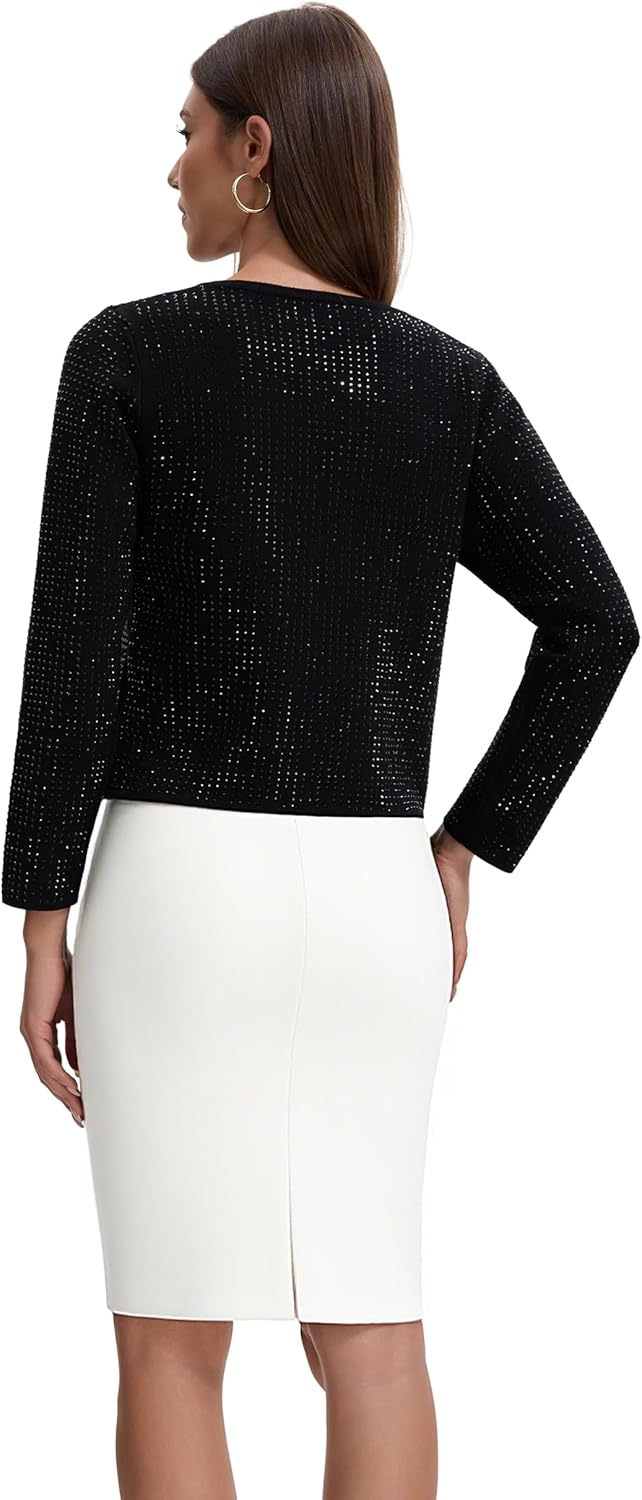 Froggirl Women’s Long Sleeve Round Neck Button Down Cardigan Sweater with Sparkle Rhinestone – Elegant Knit Top - Image 4