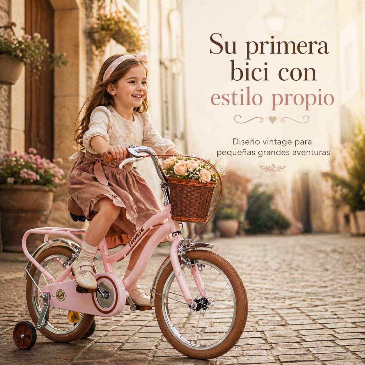 Toimsa Vintage 16 inch Kids Bike/Bicycle, with a Retro Look Rear Carrier Rack and Front Wicker Style Basket