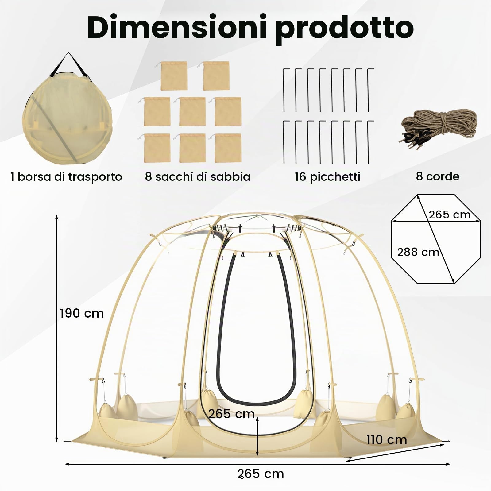 HOMASIS Tenda da Campeggio Trasparente, Tenda Istantanea Pieghevole per 6-10 Persone, Casa a Schermo Portatile con Borsa per il Trasporto per il Campeggio