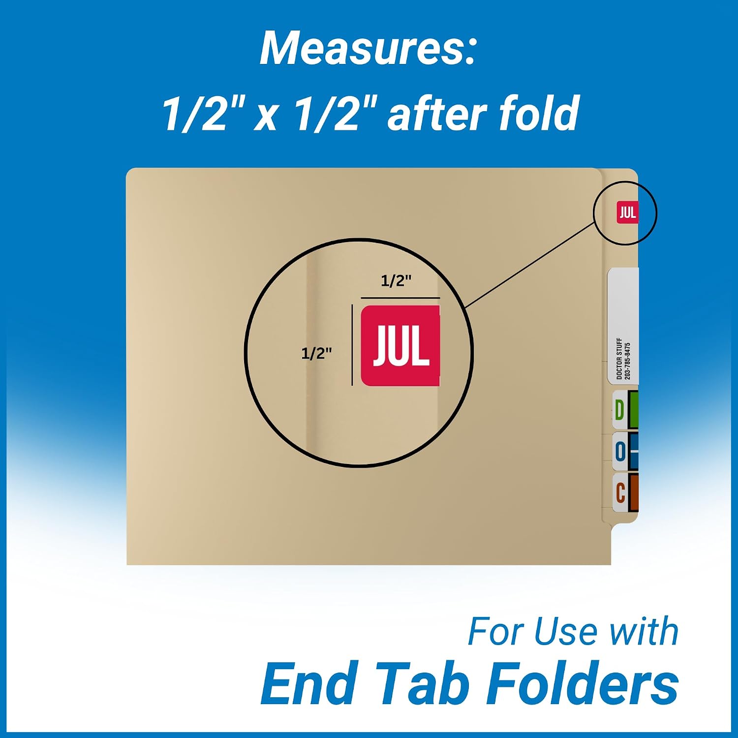 Doctor Stuff - File Folder Month Labels, July, Tab Products 1279 Match - A1279 Series Stickers, Red, 1/2" x 1", 1000/Roll