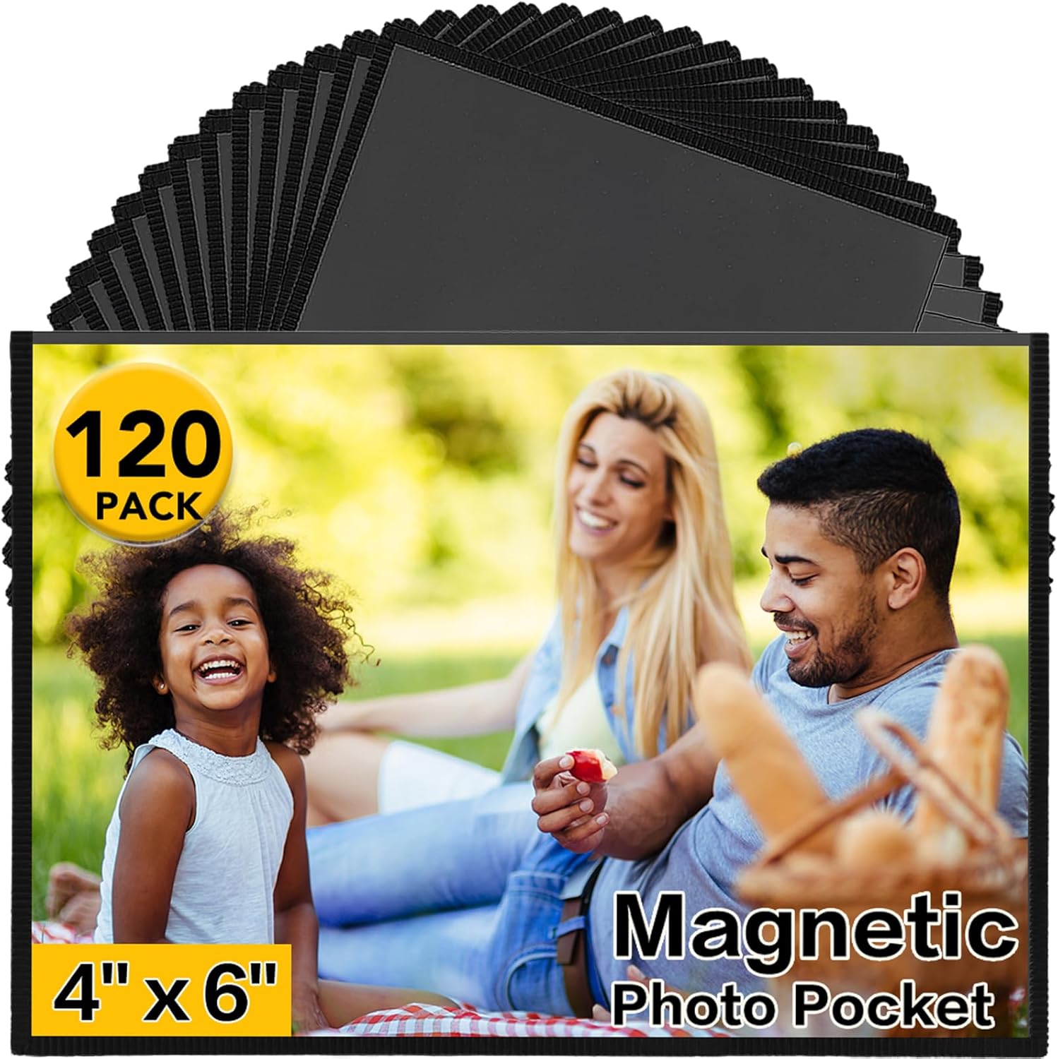 YixangDD 120 Pack Magnetic Picture Frame, 4 x 6 Inches Fridge Magnetic Photo Frames, Magnetic Photo Frames for Refrigerator, Home, School, Office (Black)