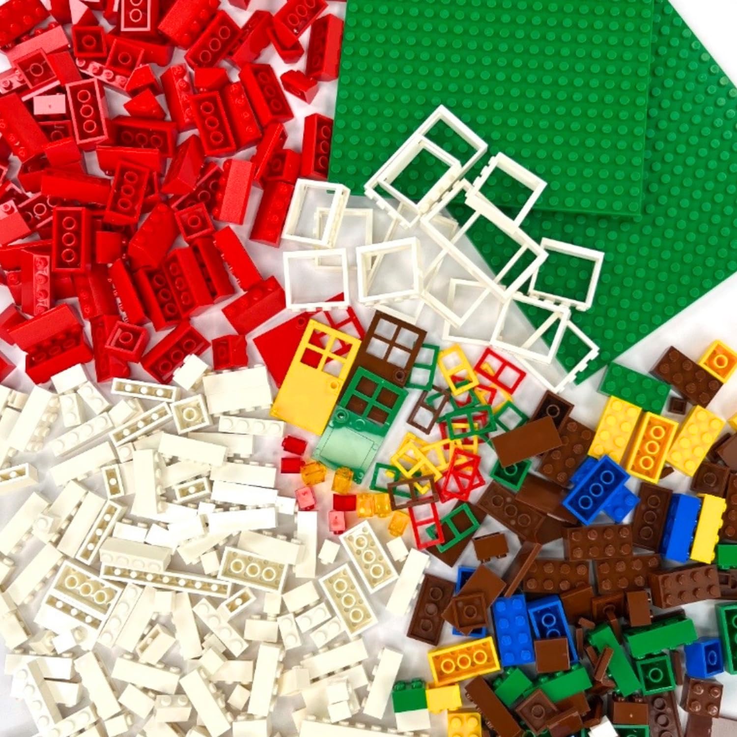 Jeux de Briques de Construction | Ensemble de 400 pièces | Comprend 19 Formes, Dont Portes, fenêtres, tuiles de Toit et plaques de Base | 8 Couleurs | Coffret de Rangement réutilisable
