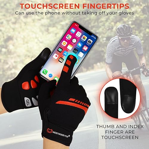 Miniatura 4 de WESTWOOD FOX Guantes de ciclismo para hombres y mujeres, dedo completo, antideslizantes, para pantalla táctil, transpirables, para ciclismo de