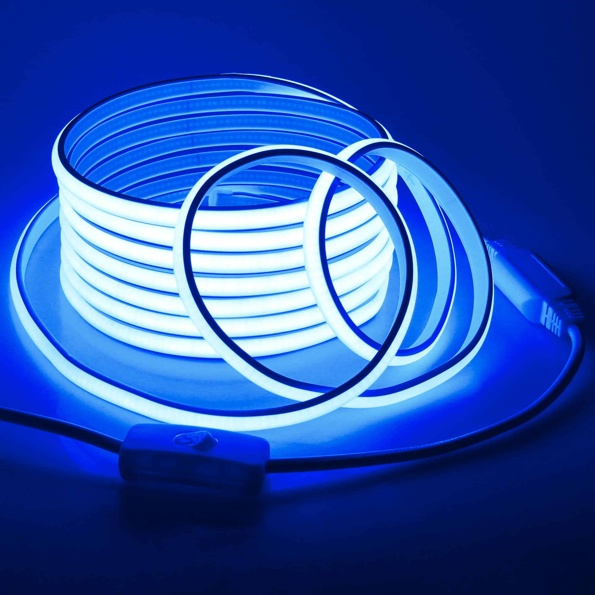 Samsion Blue COB LED Strip Lights 120V 16.4FT Led Rope Lights Outdoor Waterproof with Switch Plug in 288Leds/M High Density AC110V-120V LED Tape Lights for Bedroom Backyards Holiday Decor 5M