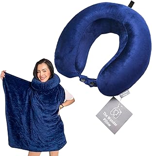 Travel Pillow with Built-In Blanket Memory Foam Neck Pillow for Airplane...
