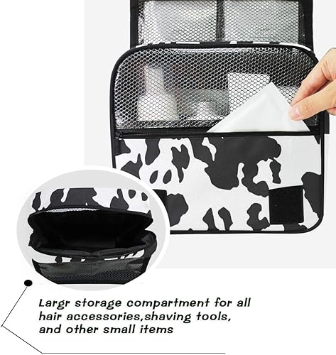 Miniatura 5 de Neceser de viaje colgante, estuche de maquillaje, organizador de cosméticos para hombres y mujeres, leopardo (patrón de vaca)