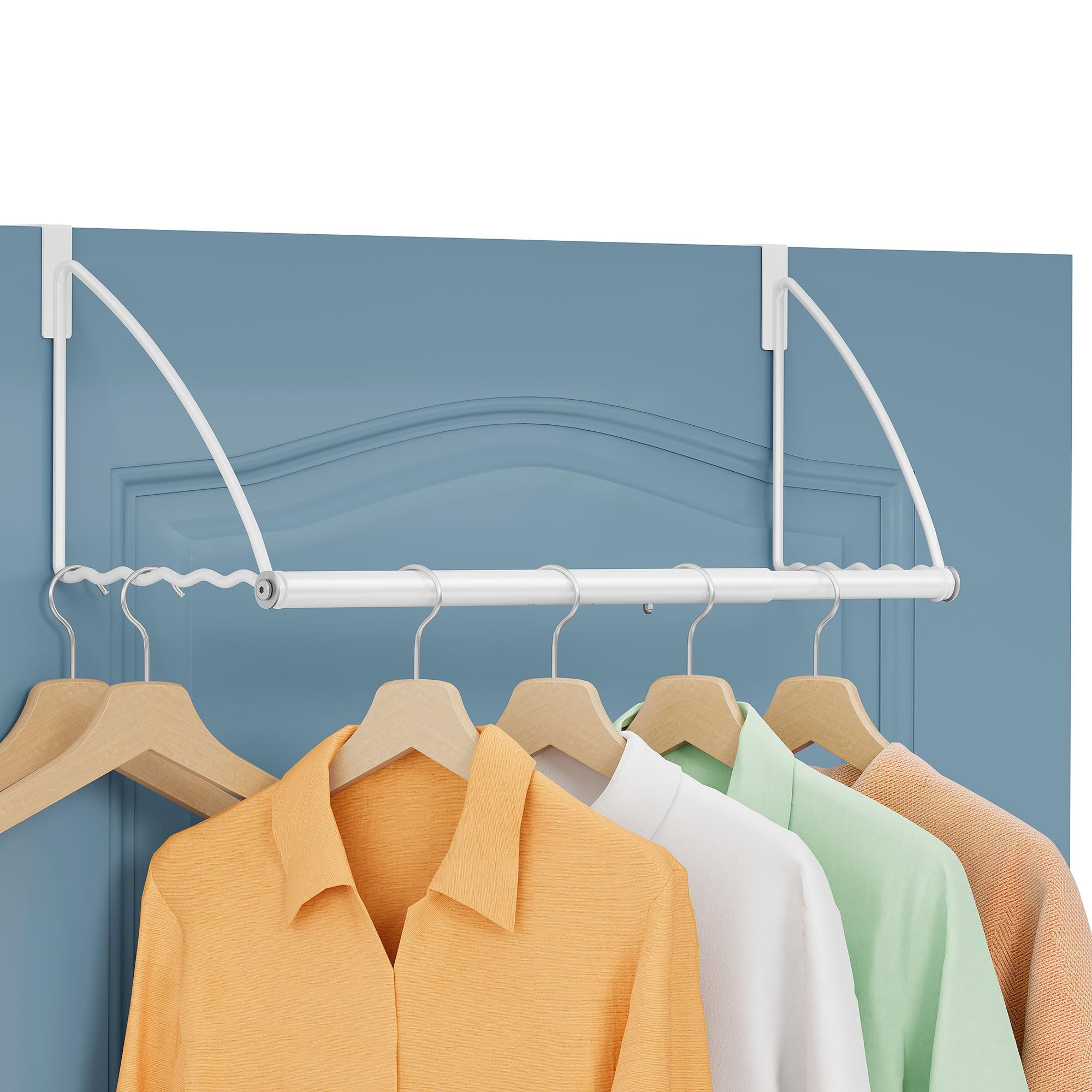 Tajsoon Over the Door Hanger Expandable & Adjustable, Over Door Clothes Hanger Rack for Towel & Coat, Bathroom Over Door Clothes Rack Hooks for Bedroom, Washroom, Fits Doors up to 1¾”, Metal, White
