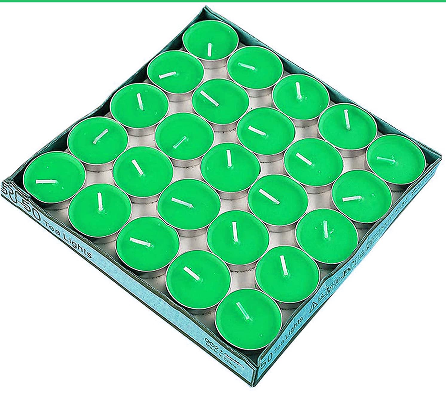 Ein Sof Paraffin Wax Tealight Candles, Pack of 50, Unscented (Green) || 6g Tealight || Burn Time: 3Hrs