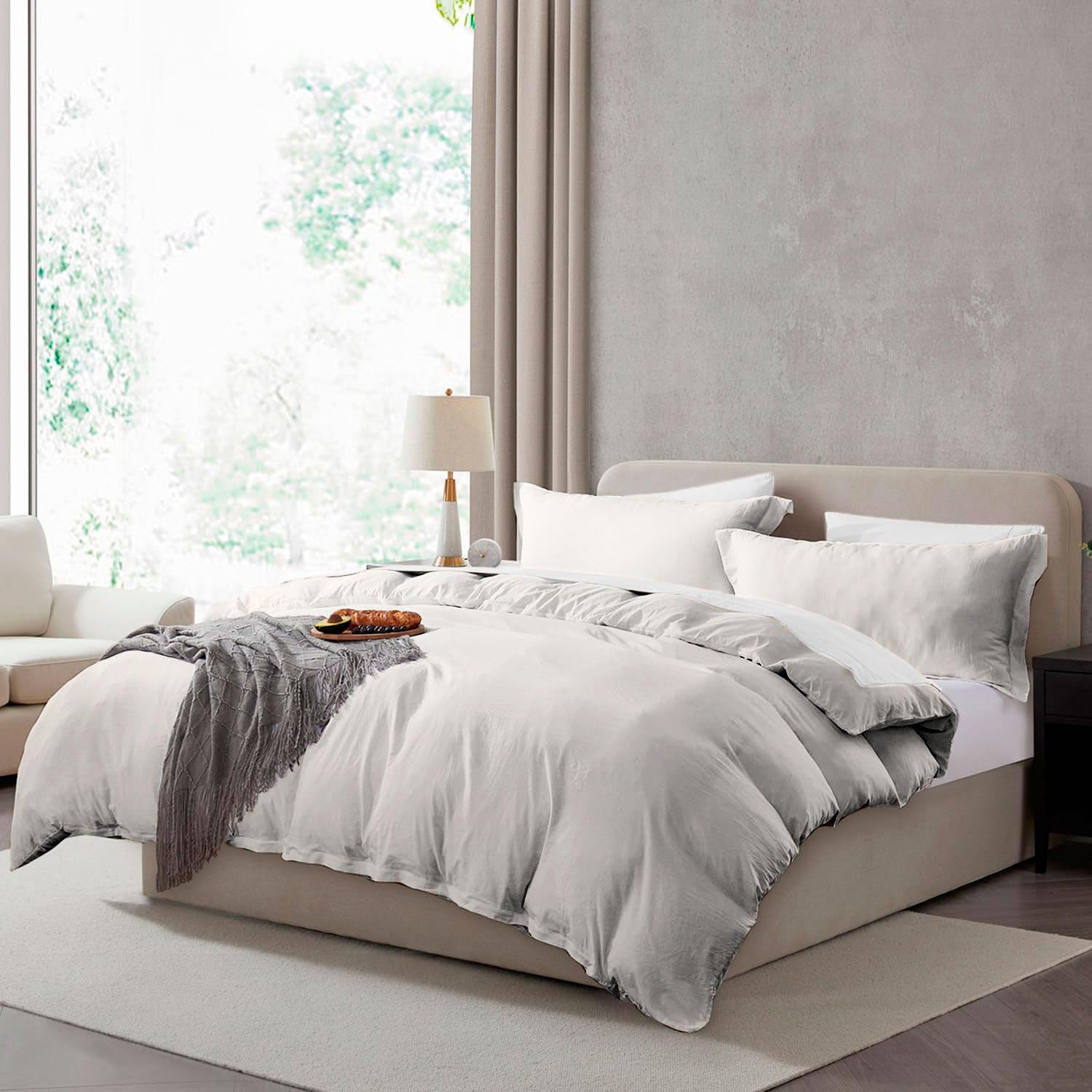 Hearth & Harbor Twin Duvet Cover Set - Twin/Twin XL Soft Prewashed Off White Duvet Cover, 2 Piece Set with Zipper Closure, 1 Duvet Cover 68x90 inches and 1 Pillow Sham