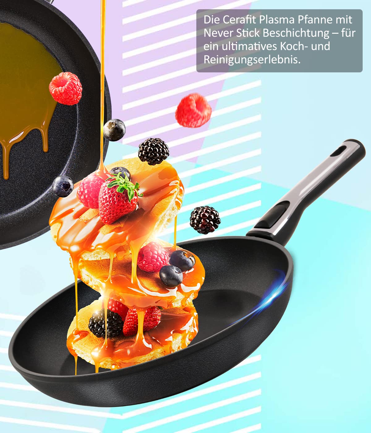 Genius Cerafit Plasma Bratpfanne 24cm + Glasdeckel - ofenfeste Keramikpfanne mit kratzfester Antihaft-Beschichtung | Induktions-Pfanne mit abnehmbarem Griff für alle Herdarten