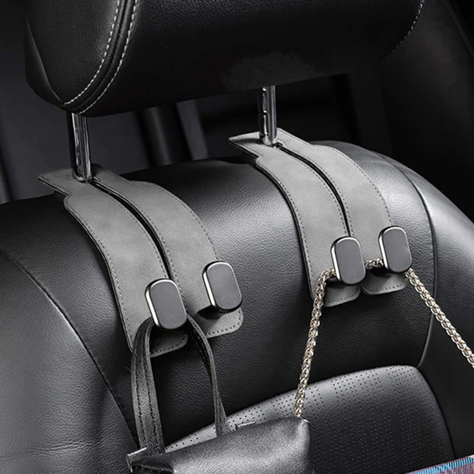 Teksome Gancio doppio per sedile posteriore auto, 2 in 1, gancio per poggiatesta auto, ganci universali in pelle PU per auto, ganci universali per auto, per borse, tessuti, borse della spesa