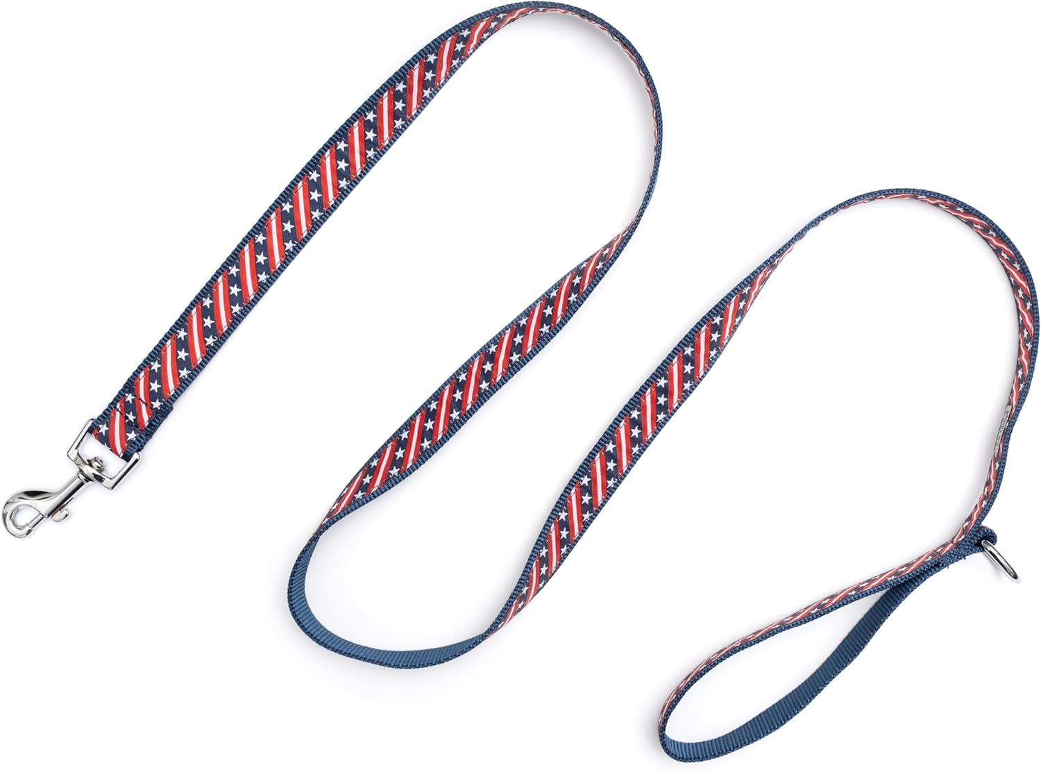 THE WORTHY DOG Fashionable Bias Starts and Stripes Leash for Dogs, Woven Ribbon, Solid Nickel Plated D-Ring, Red/White/Black, Large
