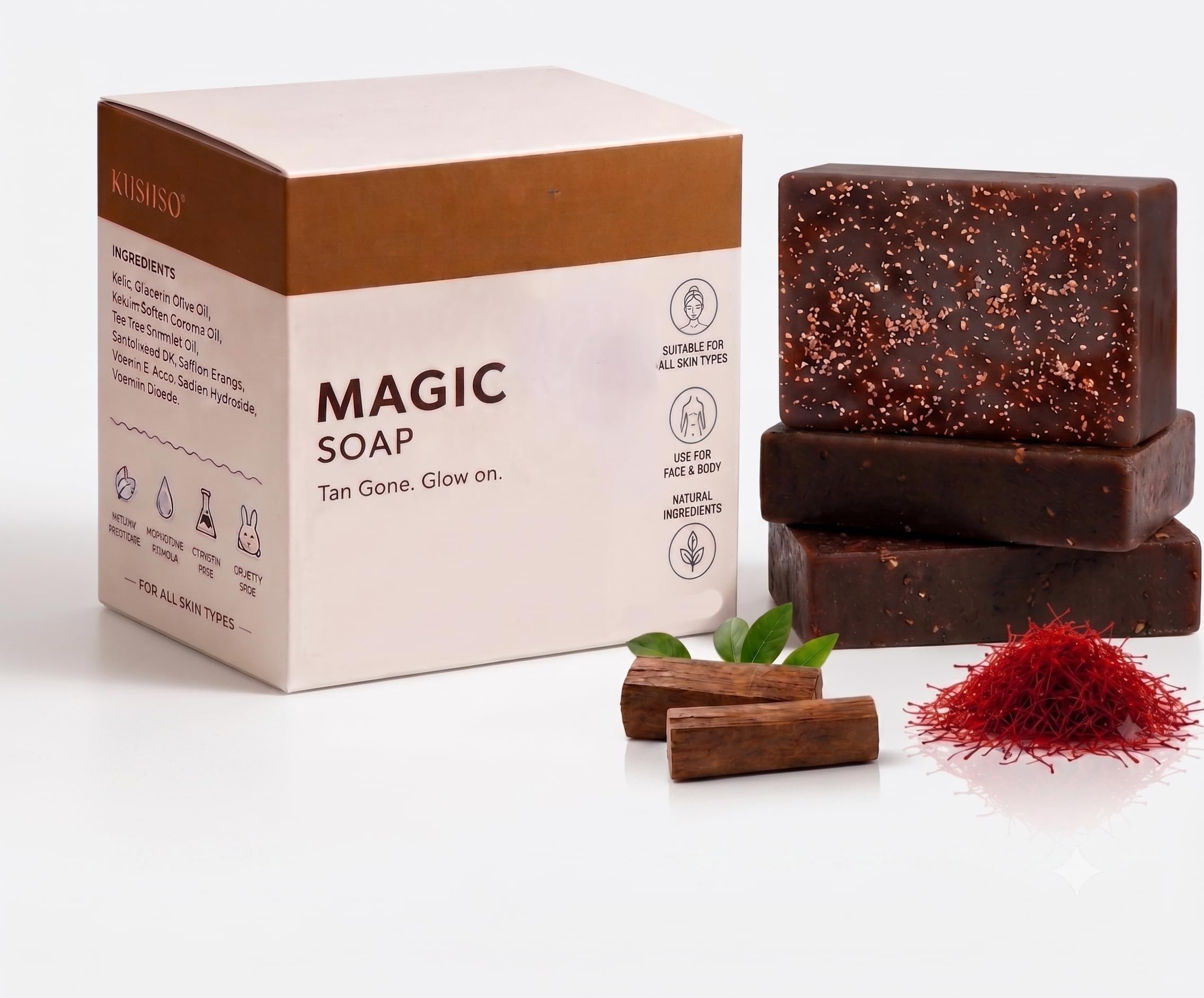 Saffron & Sandalwood Tan Removal Soap, 300 g, 3 Pack | 1.5% Kojic Acid, Rice Granules Exfoliant, Face and Body Use, Vitamin E & Glycerin, Fades Dark Spots-image-17