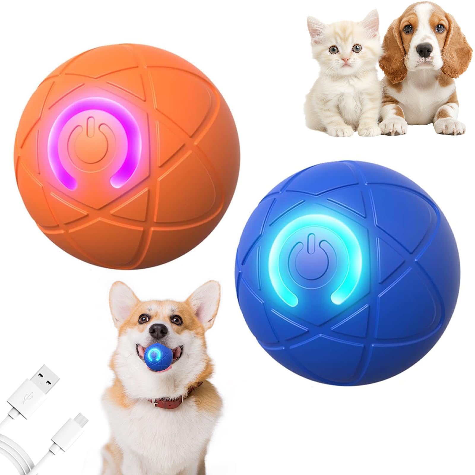 2PCS Shaking Ball for Dog Vibrating Balls for Dogs Bouncing Ball for Small Medium Large Dogs Rechargeable Interactive