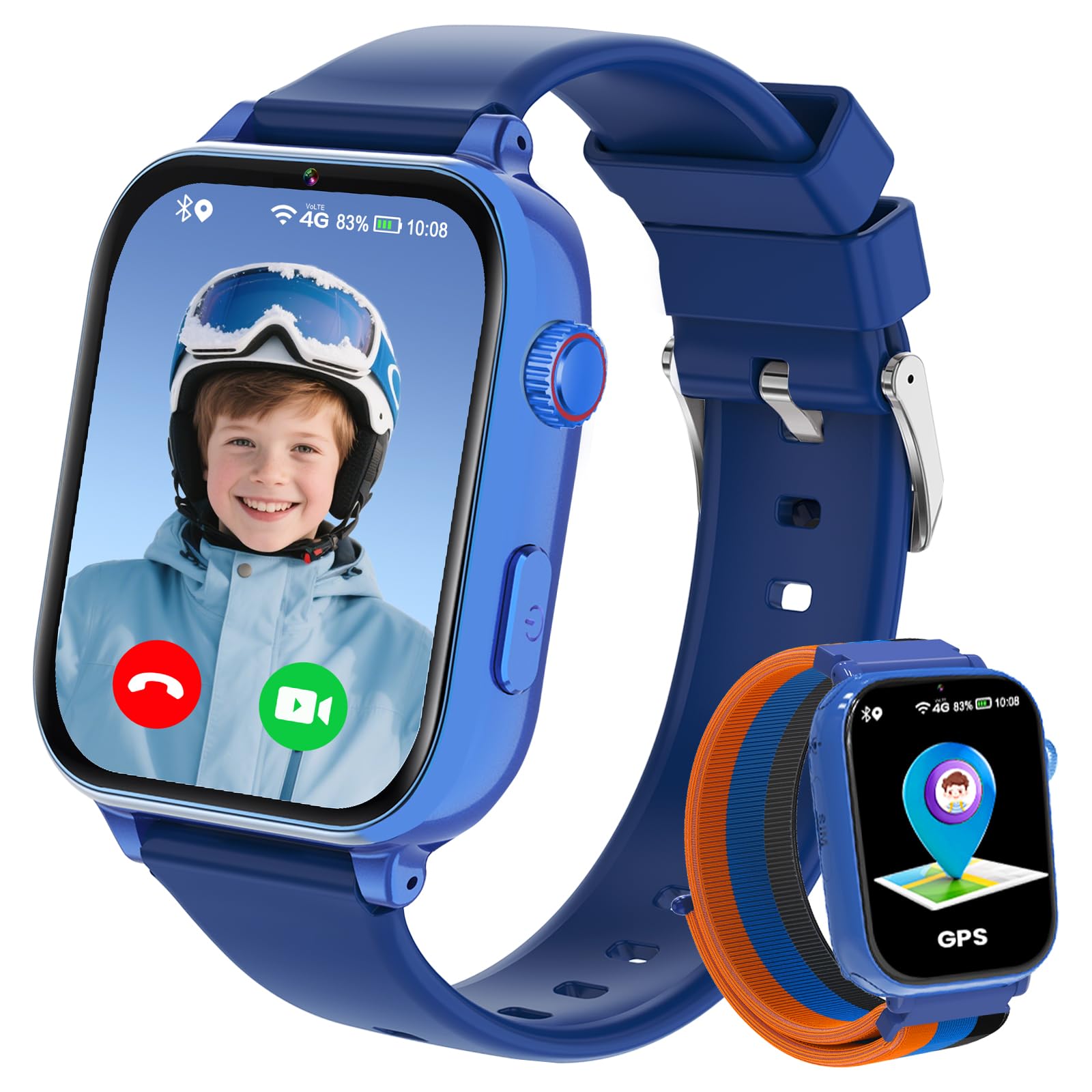 Smartwatch Bambini GPS 4G, Orologio Intelligente con Telefono, Videochiamata, Chat, SOS, Sveglia, Contapassi, Camera, Modalità Classe, Gioco, Smart Watch per Ragazza e Ragazzo 4-12 Anni Regalo, Blu