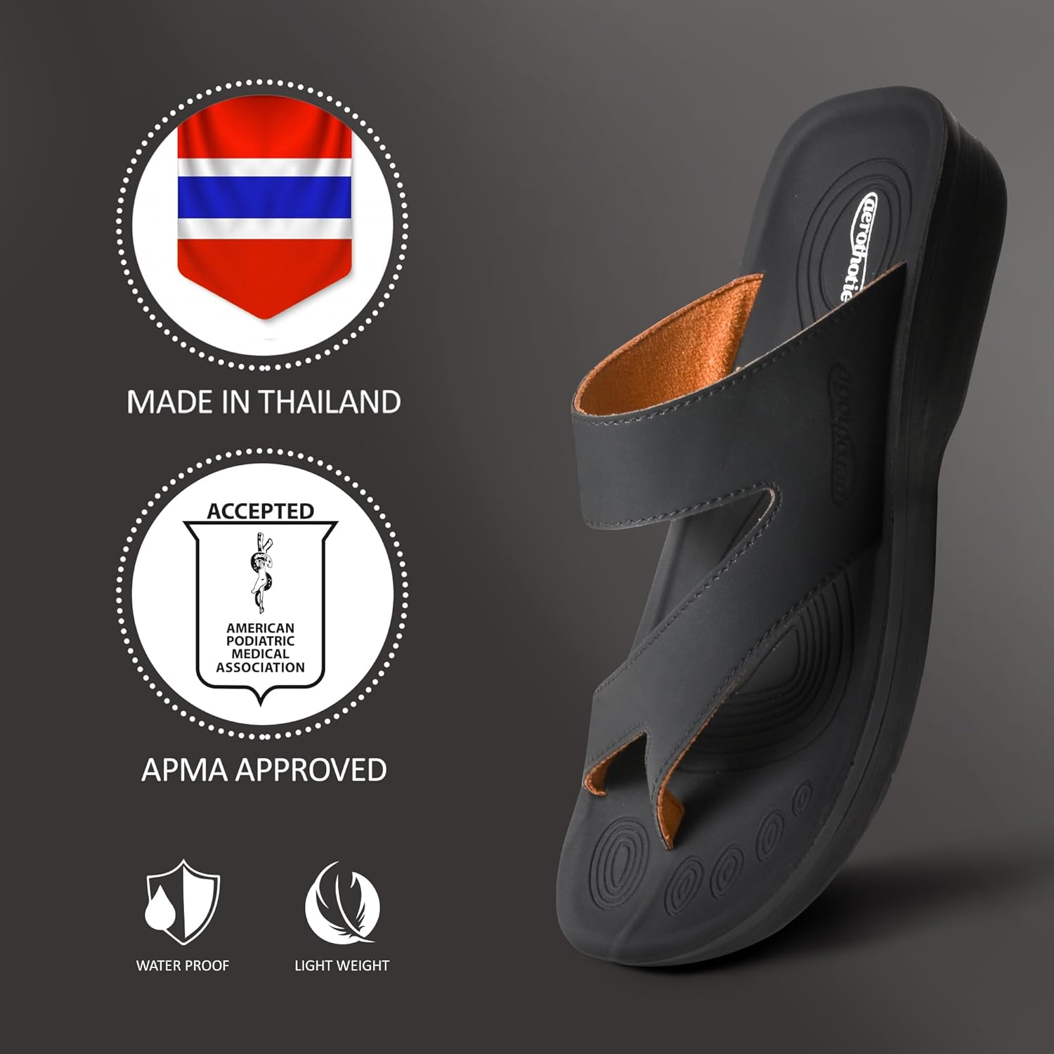 AEROTHOTIC Comfy Arch Support flip flops for women Split Toe Stylish Cushioned Strap with non-slip footbed Walking Dressy Sandals Indoor and Outdoor 8 Odal Black image 6 of 6 B0F6TWBTM1