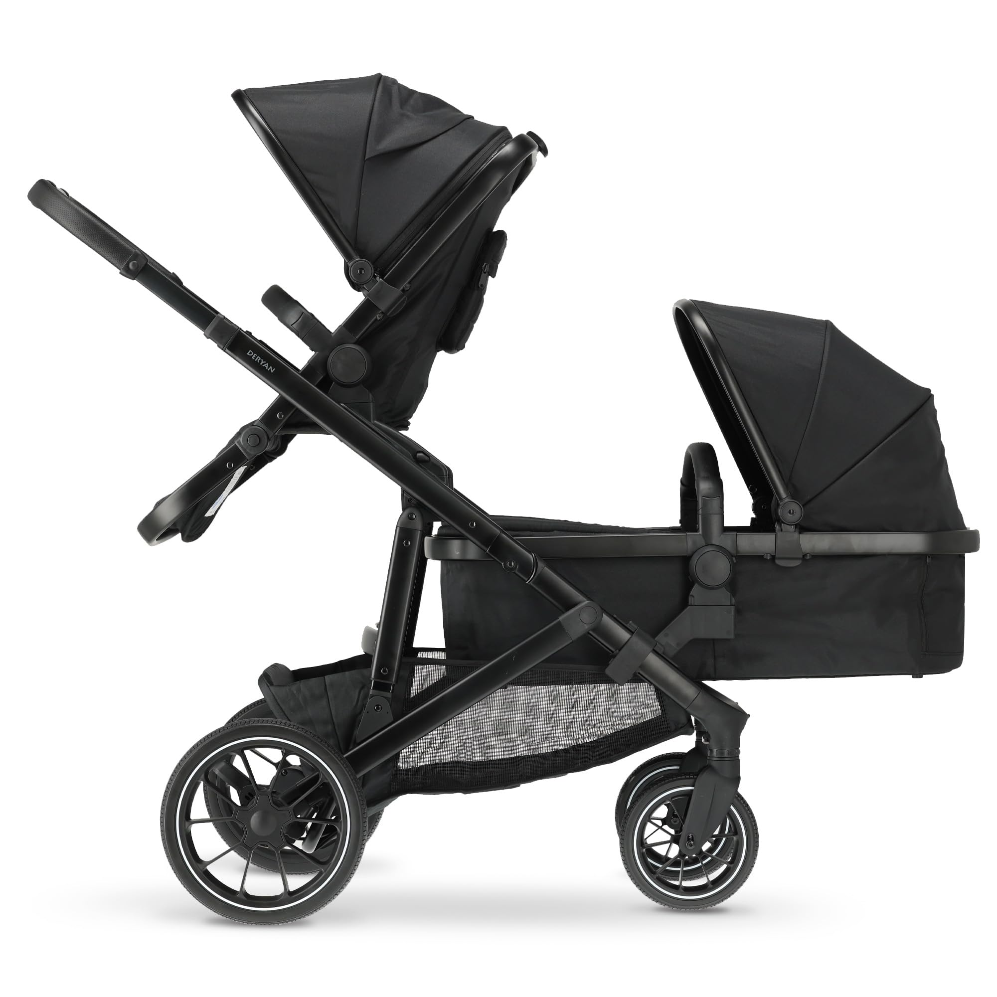 Deryan Evy V2 Kinderwagen für 2 Kinder bis 50kg Baby Buggy 2 in 1 Komplettset Schwarz