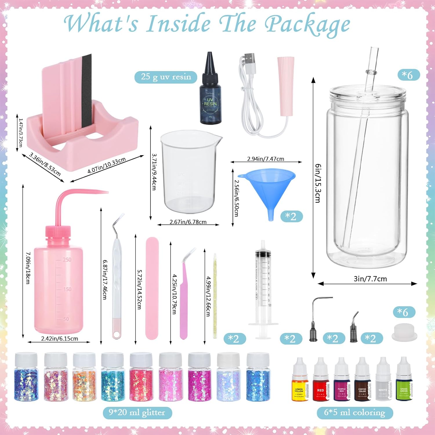 6 Pack 16 Oz Acrylic Snow Globe Tumbler Diy Starter Kit, Double Wall Plastic Pre-Drilled Snowglobe Tumbler Supplies Craft Tool Set - Image 2