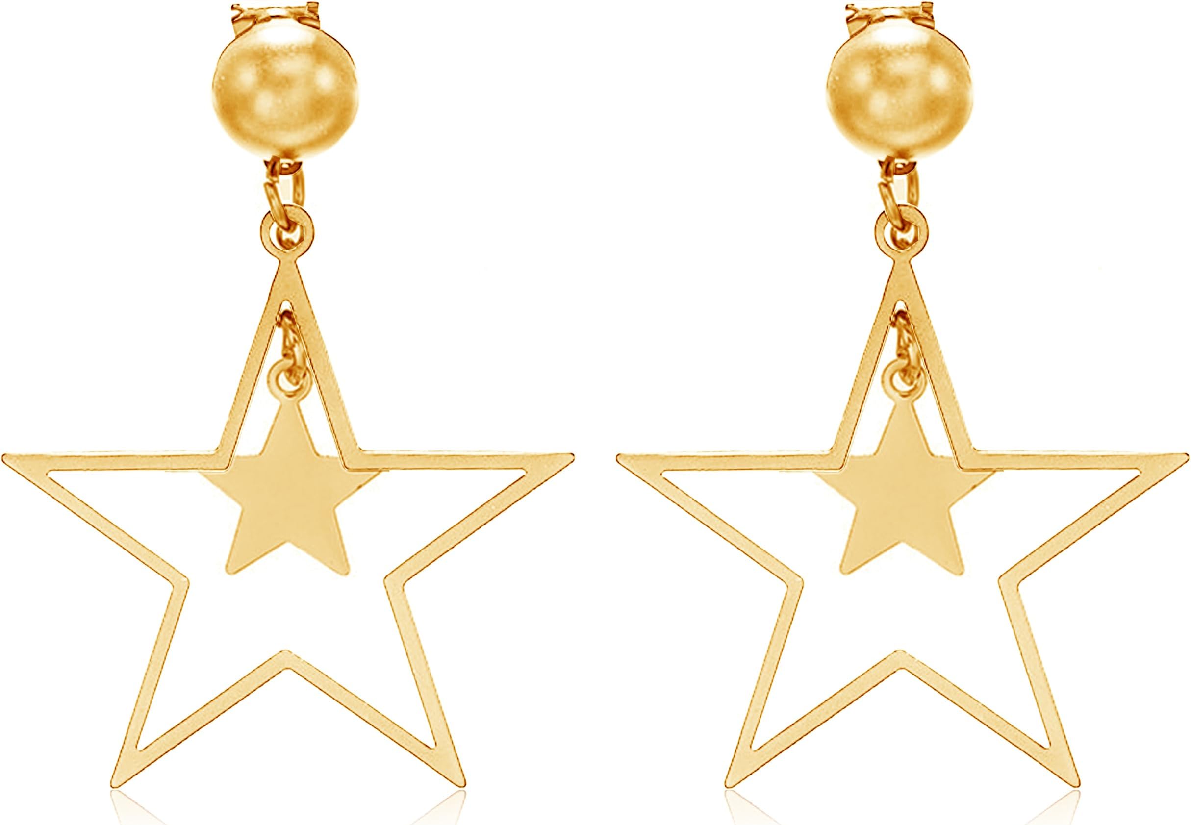 Star Dangle Earrings for Women Celestial Retro Five Pointed Pentagram Drop Jewelry Aesthetic Y2K Long Tassel Gold Finished Hanging Accessories Night Out Party Theme Costume Accessory