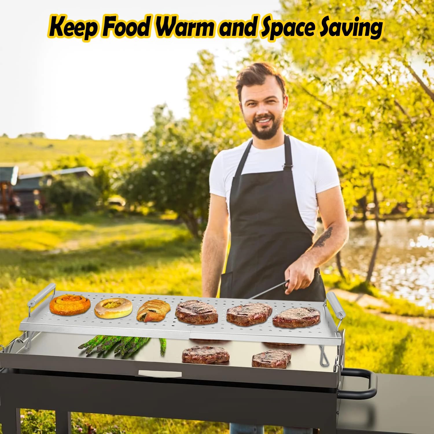 15"L to 25"L Adjustable Grill Warming Rack for Blackstone 28 17 22 36 Inch Griddle, Universal Stainless Steel Rack for Blackstone for Charbroil and Most Tabletop Flat-top Griddle Grills Accessories