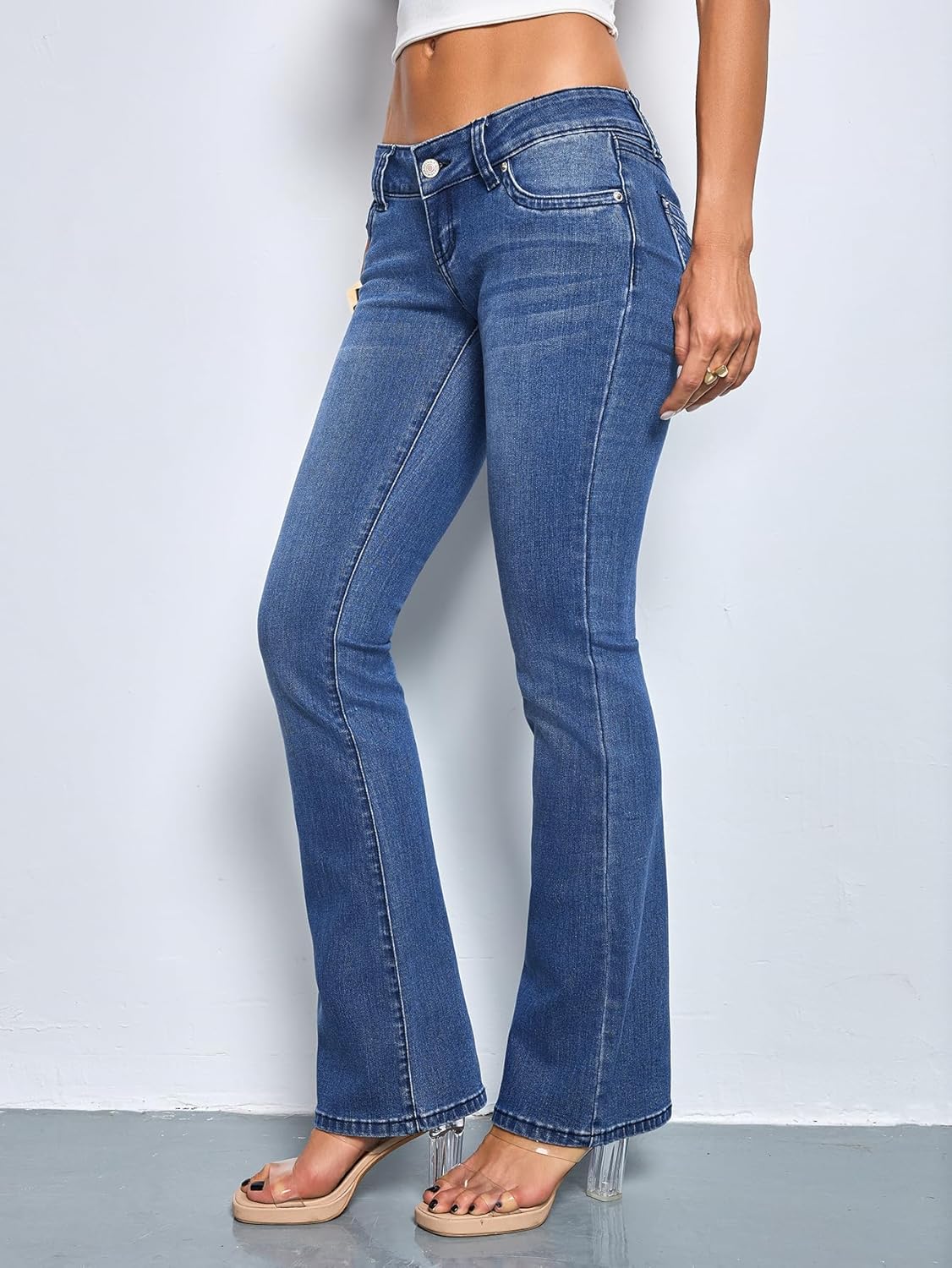 Women's Super Low Rise Stretchy Flared Jeans Slim Fit for Flattering Silhouette Bootcut Denim Pants(Runs Small) - Image 5