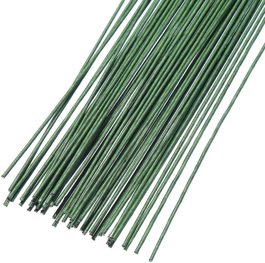 Onwon 60 Pieces 18 Gauge Floral Stem Wire 14 Inch Crafting Floral Paper Wrapped Wire, Dark Green