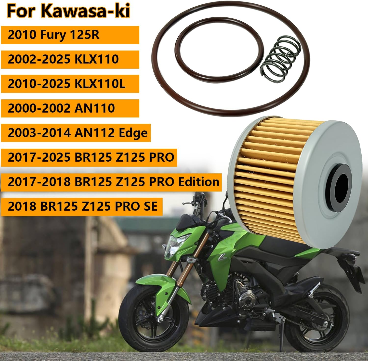 1 Pack Oil Filter with O-Ring Spring Compatible with KLX110 KLX110L AN110 AN112 Edge BR125 Z125 PRO, 52010-1053 92145-1091 92055-049 Oil Filter Element