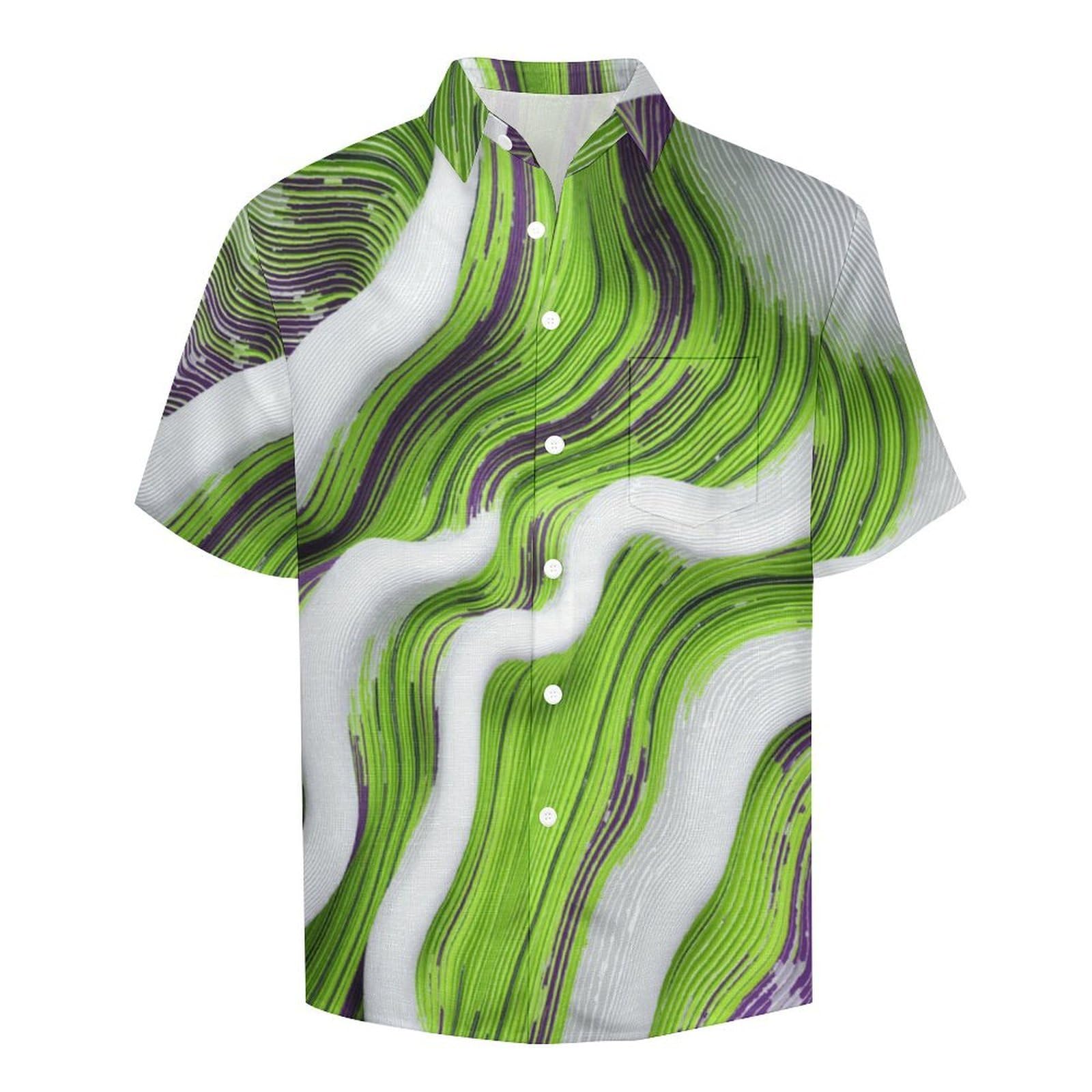 Camicia da Uomo a Maniche Corte con Bottoni, Stile Glitch Realistico Artistico con Stampa Onda, vestibilità Regolare, Camicie da Spiaggia Estiva Hawaiano, Aloha