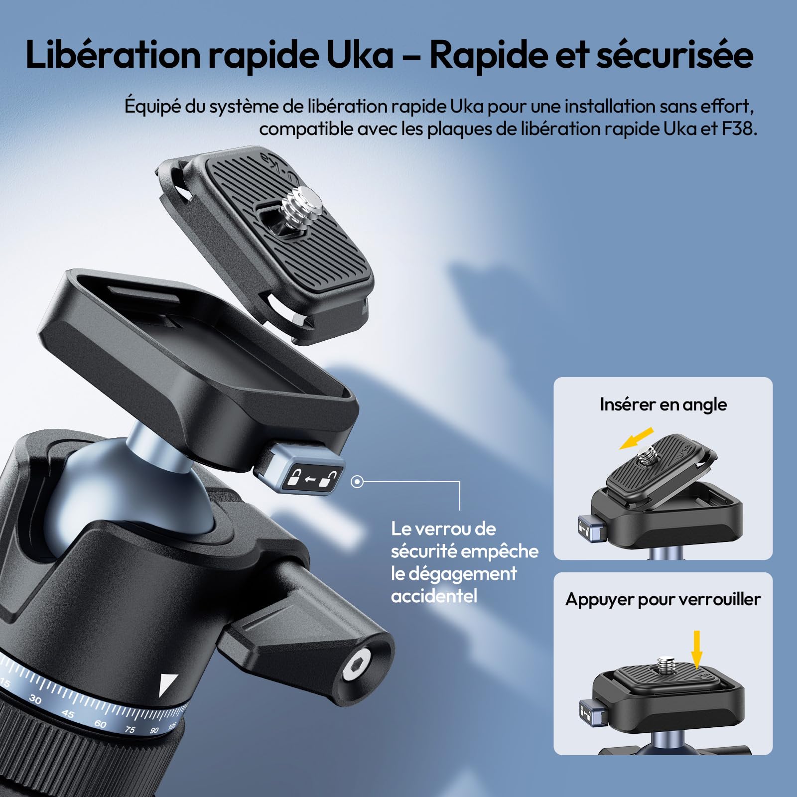 ULANZI MT93 Trépied Universel 1/4'' pour Appareil Photo Lampe [Déploiement Automatique] 160cm en Alu, Fixation Rapide Uka, Rotule à 360°, Charge 5kg pour Diffusion en direct, Extérieur, Léger avec Sac