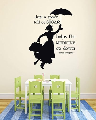 Miniatura 2 de Mary Poppins Quote A Spoon Full of Sugar Makes The Medicine Go Down | Adhesivo de vinilo para decoración del hogar para dormitorio de niños y niñas,