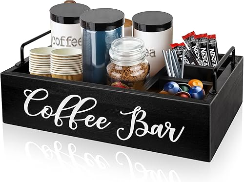 Organizador de Estación de Café Soporte de Barra de Café de Madera Accesorios para Encimera, Cesta de Almacenamiento de Cápsulas Kcup de Granja con