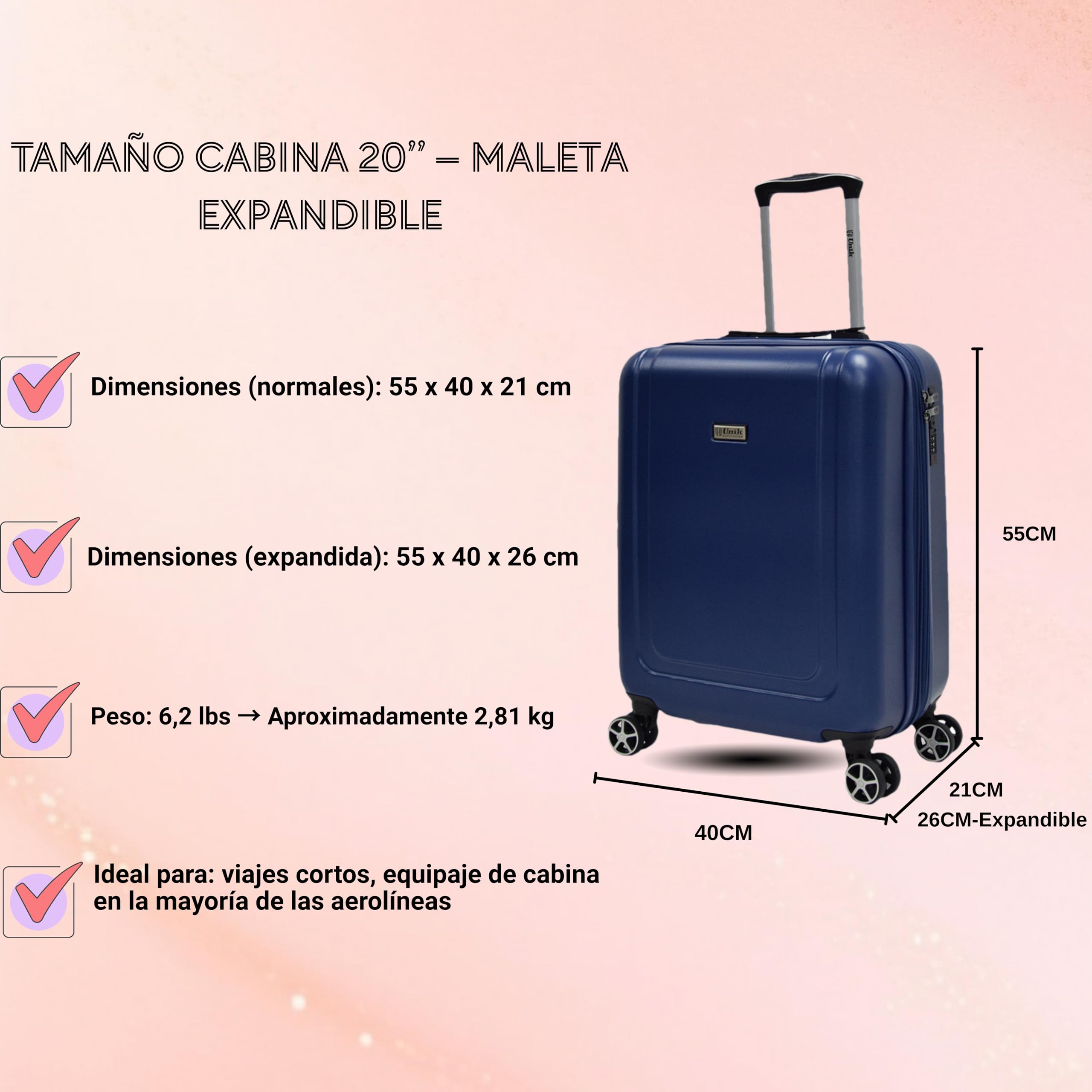 Maleta Cabina Expandible Rígida 55 cm – Azul