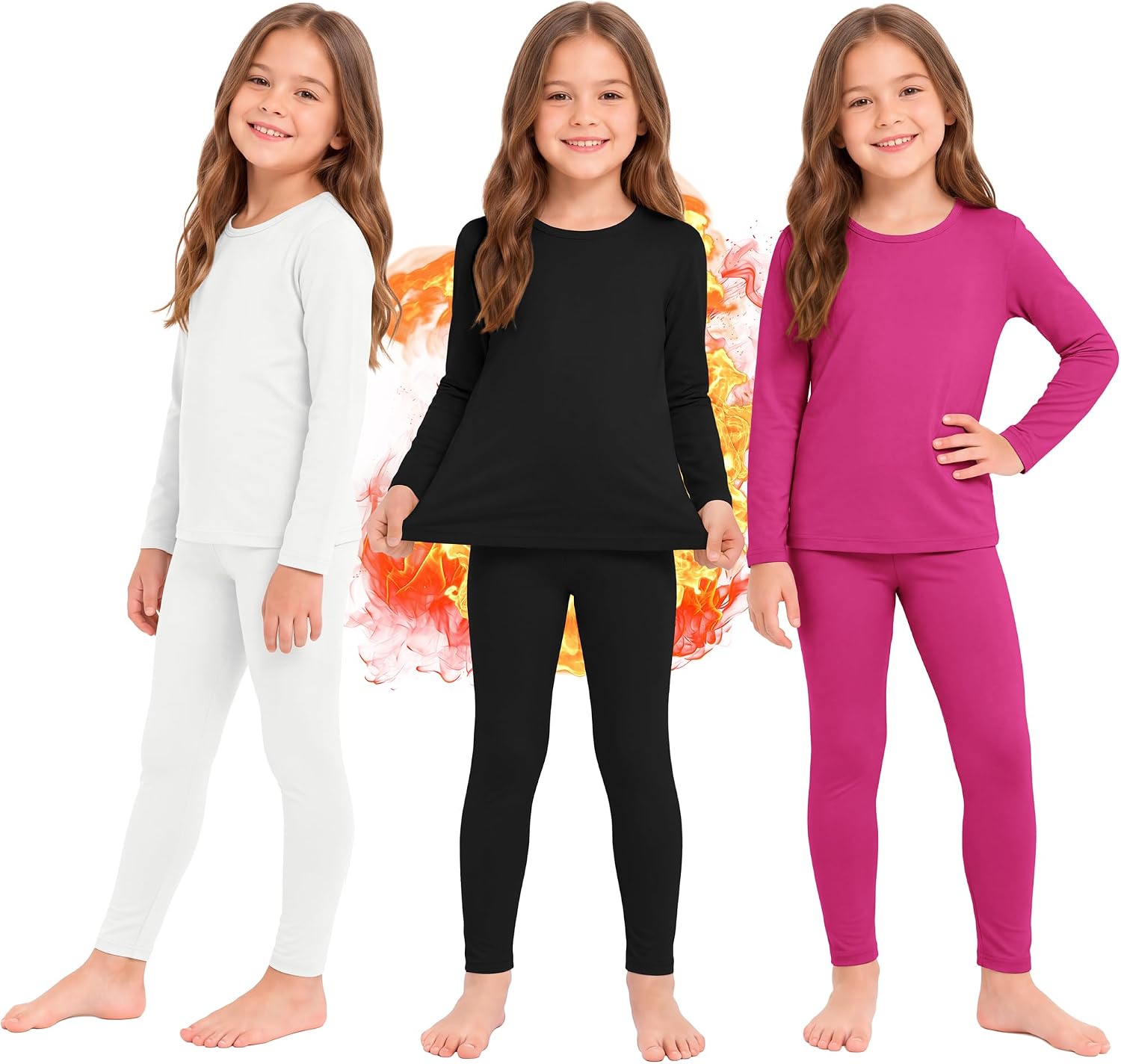 Resinta 3 Set Fleece Lined Thermal Underwear Top Bottom Set Base Layer