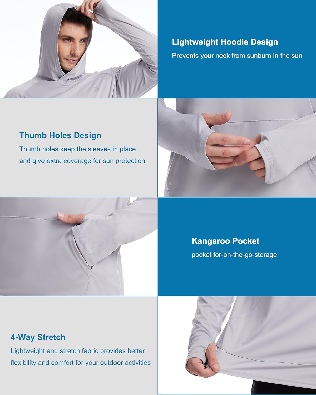 Roadbox Men's UPF 50+ Sun Hoodie Shirts, UV Protection Fishing Shirt with Pocket, Swim Hiking Rash Guard Long Sleeve Hoodies - Image 5