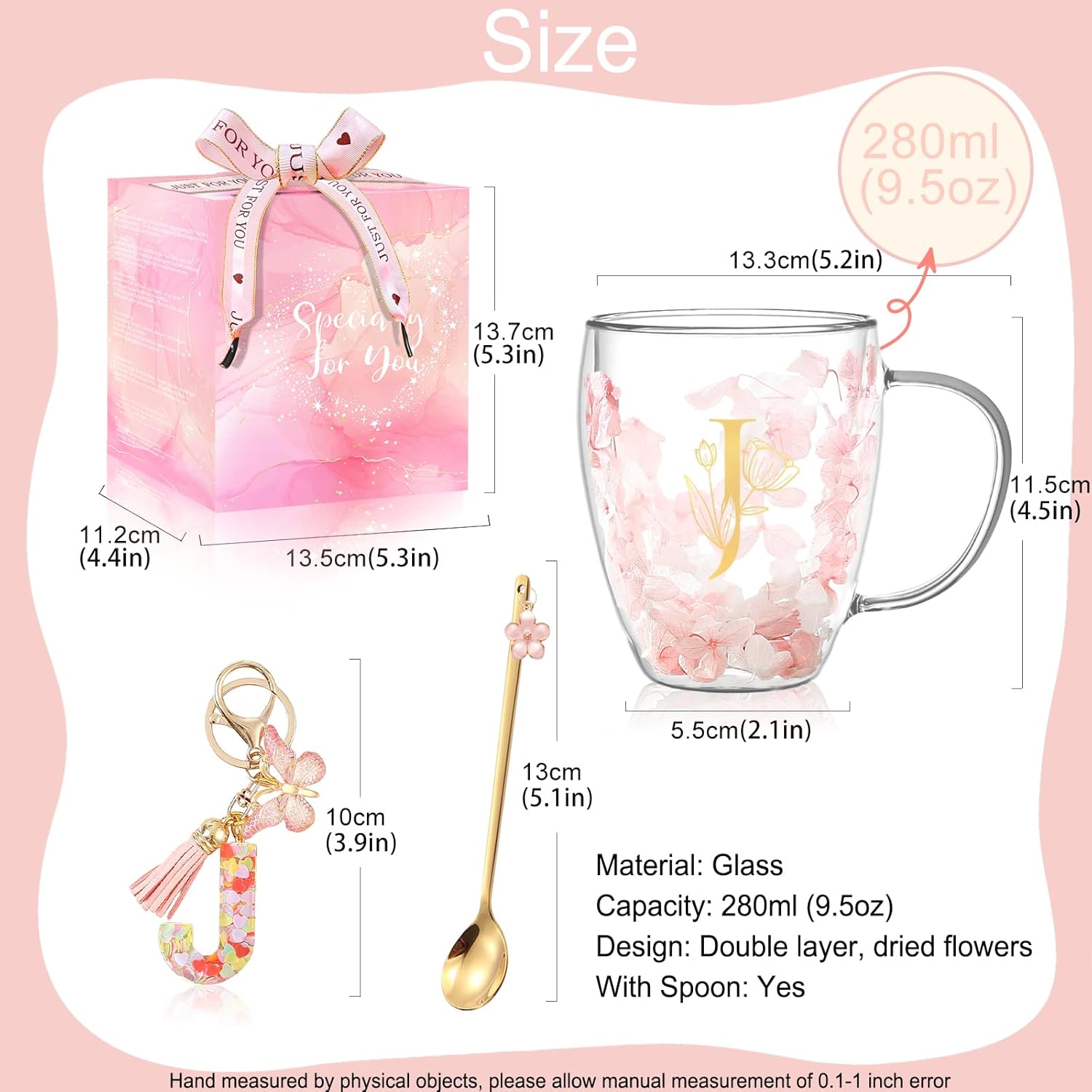 Gifts for Women Stocking Stuffers for women Flower Double Wall Glass Coffee Mug Initial Tea cup Monogrammed Customized Birthday Valentine Wedding Christmas Gift for Mom Wife Friends Sister Birde (J) - Image 4