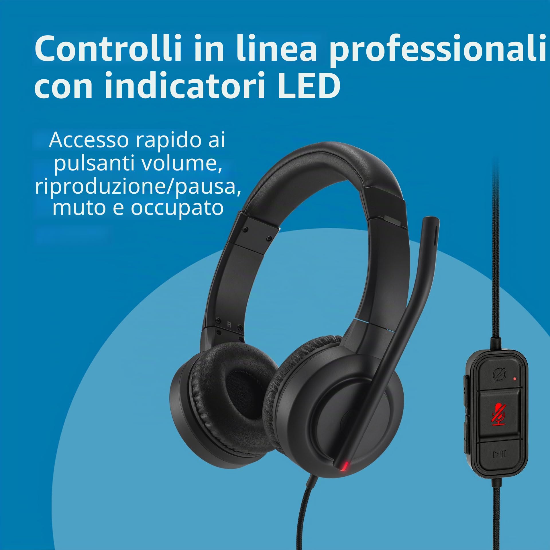 Kensington H1000 Cuffia On-eEar USB-C con Audio HD, Microfono con Cancellazione del Rumore, Luci LED e Driver da 40 mm con Modalità "Plug & Play" Universale