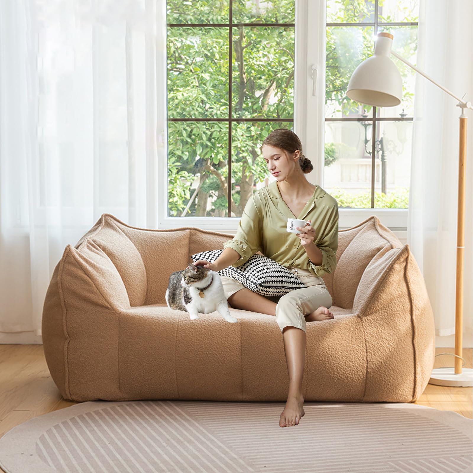 Moderni Poltrona a Sacco Divano Mini Sottovuoto da Interno Piccolo Divano compresso sottovuoto Divano 2 posti Piccolo Divano poltrone Sofa divani,Nessuna Installazione Richiesta Brown Double
