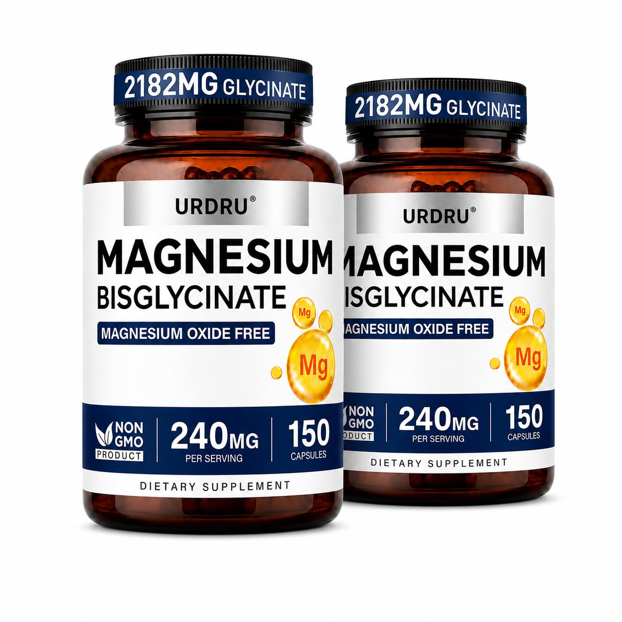 Magnesium Glycinate 2182mg,100% Chelated Magnesium Supplement, High Absorption Magnesium Bisglycinate Chelate, 150 Capsules (2 Packs)