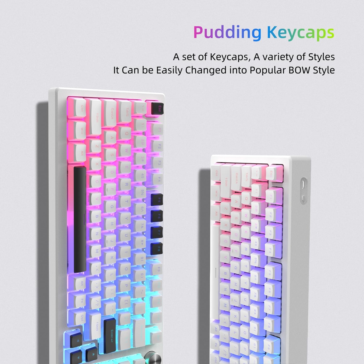 Pudding Keycaps, 165 PBT Touches Ensemble QWERTY, Profil OEM Keycaps Personnalisé ANSI US Layout, compatibilité Universelle pour Claviers à 100%, 75%, 65%, 60% - Blanc（ISO Non Inclus）