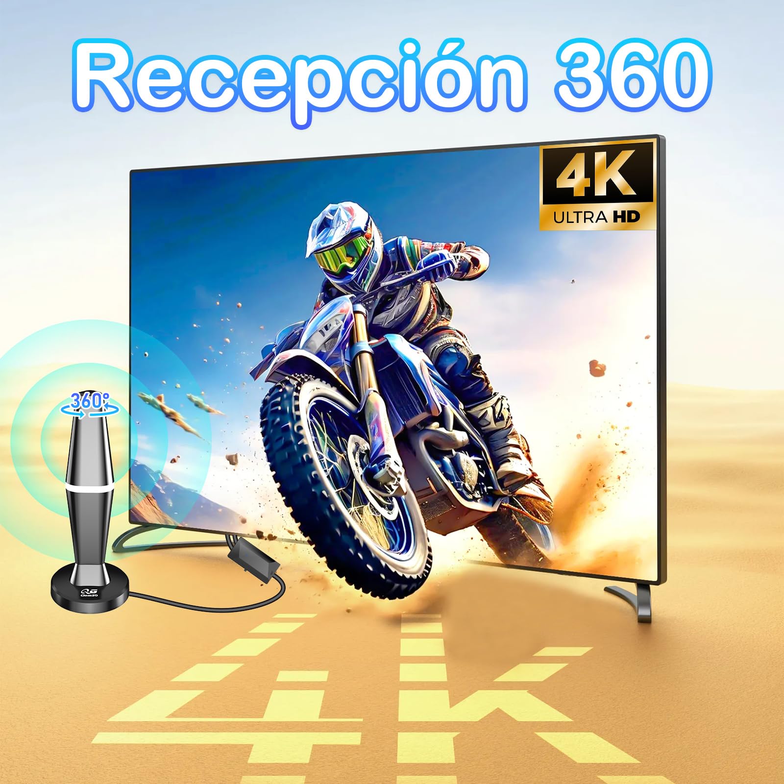 Antena TV Interior,2026 Antena de TV Interior con Amplificador, 460KM en recepción 360° Base magnética Resistente para, fácil instalación,admite Canales 4K/1080P, Puede Recibir señales DVB-T2 DVB-T