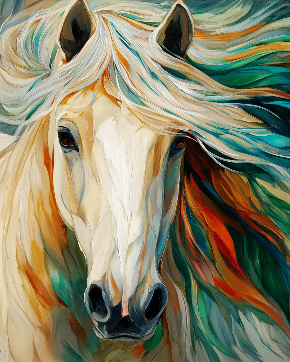 Liubaishi Multicolour Paint By Numbers For Adults, Colourful Mane White Horse, 40X50 Cm Acrylic Canvas Painting Kit