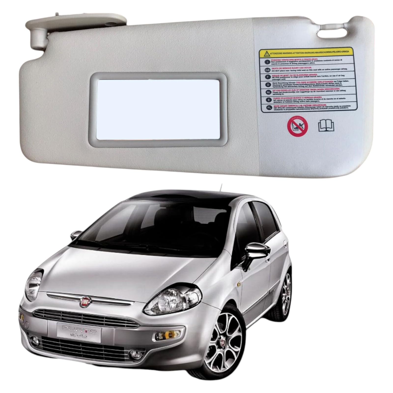 Pantina Aletta Parasole Lato Sinistro SX per GRANDE PUNTO e PUNTO EVO con Specchio e Tasca, colore Beige - Compatibile, Non Originale