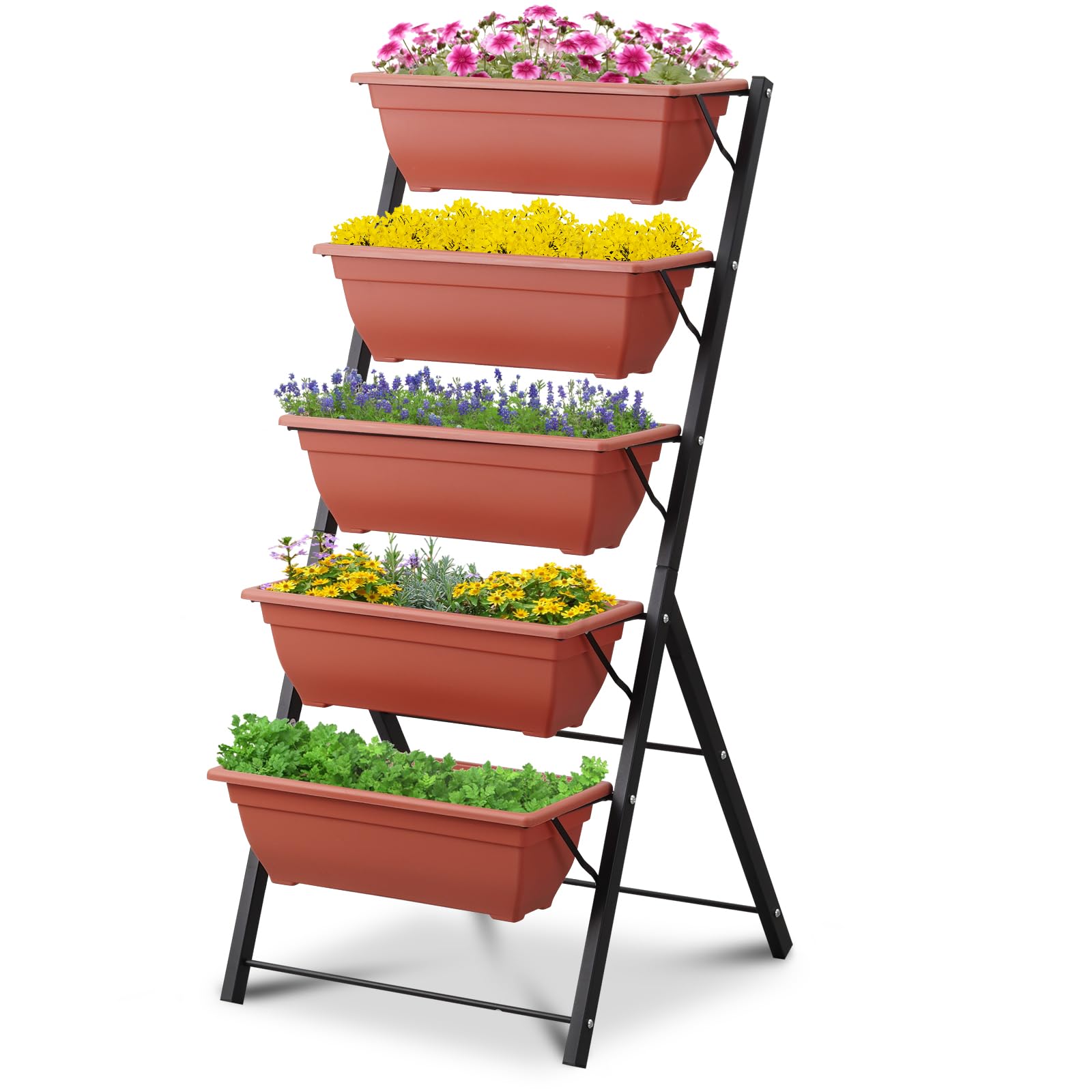 outdoor basic Vertical Garden Bed,Elevated Garden Bed with 5 Container Planter Boxes for Vegetables Herbs Flowers Color Orange