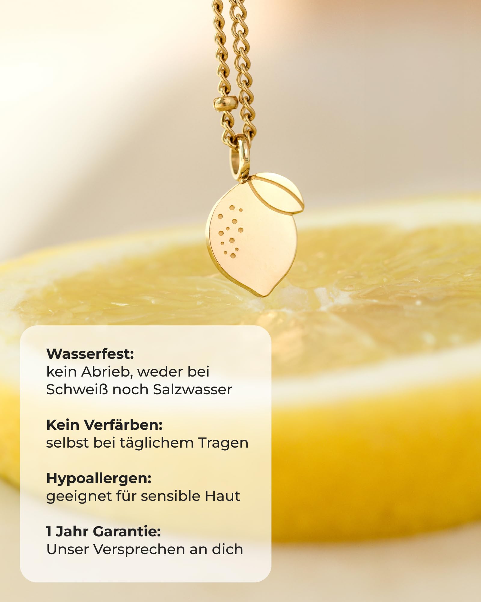 Luamaya wasserfeste Halskette mit Zitronenanhänger für Damen | Edelstahl, 43 - 47,5 cm verstellbar, hautfreundlich, kein Anlaufen, kugelförmige Akzente, Sommerlook