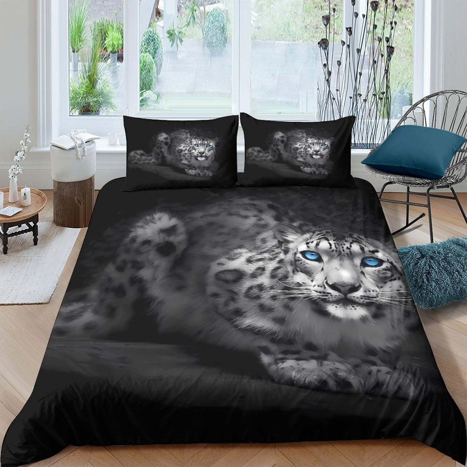 Ctjqhvkz Style-6 3D Printed Snow Leopard Fitted Sheet Microfiber Black Blue Eyes Mattress Cover For Bedroom Guest Room Decor Easy Care Single（135X200cm）